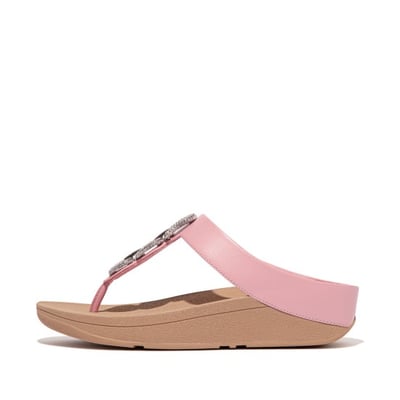 Fino Crystal-Chain Leather Toe-Post Sandals