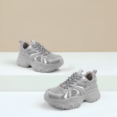 Women Silver Sports Walking Shoes