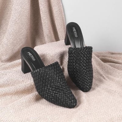 Women Black Ethnic Slip Ons