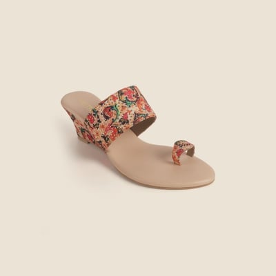 Women Beige Ethnic Slip Ons