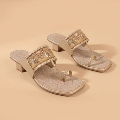 Women Gold Ethnic Slip Ons