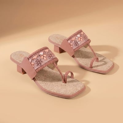 Women Peach Ethnic Slip Ons