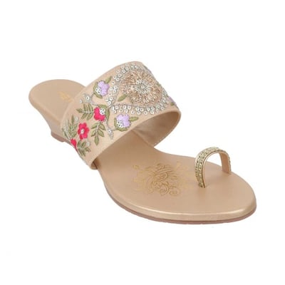 Women Gold Ethnic Slip Ons