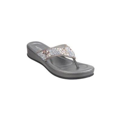 Women Gun-metal Ethnic Slippers
