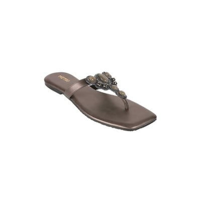 Women Gun-Metal Ethnic Slip Ons