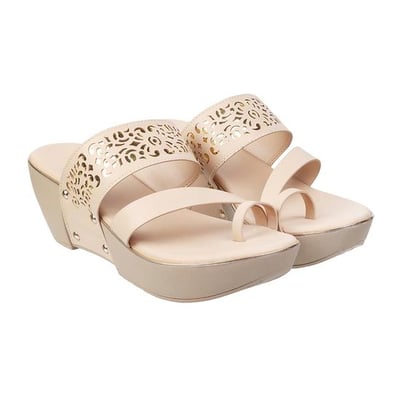 Women Beige Casual Slides