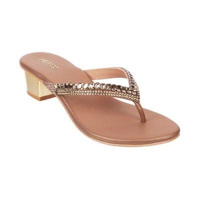 Women Antique-Gold Party Slip Ons