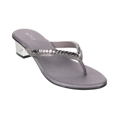 Women Gun-metal Party Slip Ons