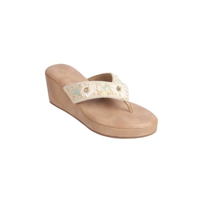 Women Beige Ethnic Slippers