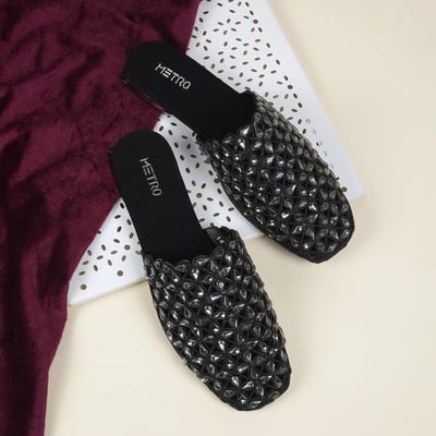 Women Black Ethnic Slip Ons