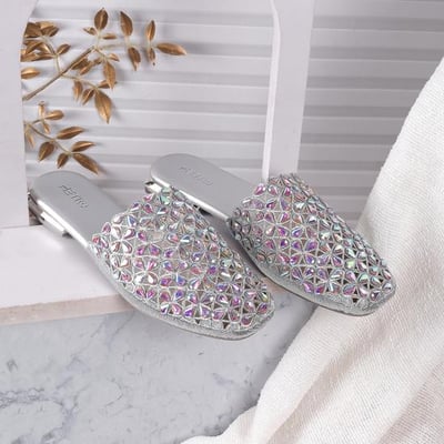 Women Silver Ethnic Slip Ons