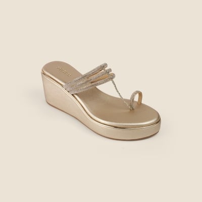 Women Gold Ethnic Slip Ons