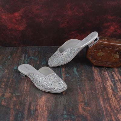 Women Silver Wedding Slip Ons