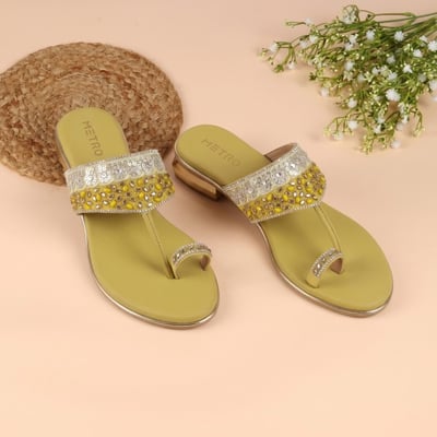 Women Yellow Ethnic Slip Ons