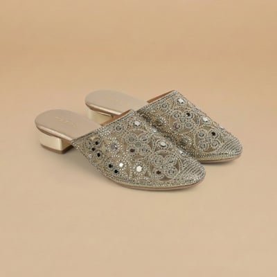 Women Gold Wedding Slip Ons