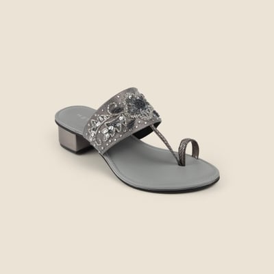 Women Gun-metal Ethnic Slip Ons