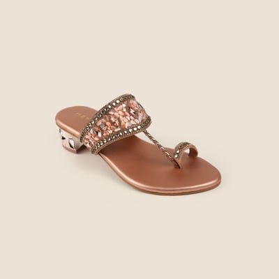 Women Rose-gold Ethnic Slip Ons