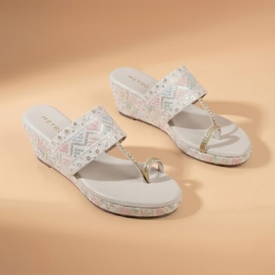 Women Beige Ethnic Slip Ons