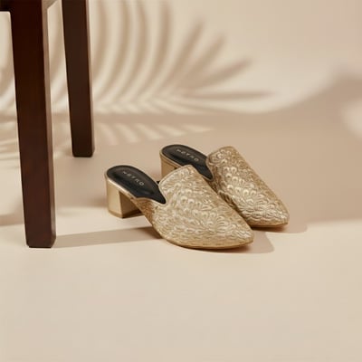 Women Gold Wedding Slip Ons