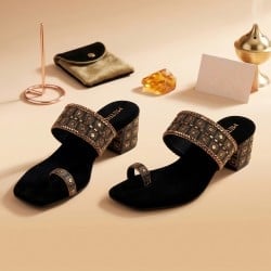 Women Black Ethnic Slip Ons