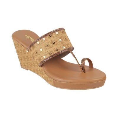 Women Antique-Gold Ethnic Slip Ons