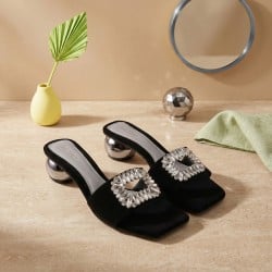 Women Black Party Slip Ons