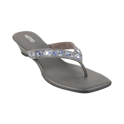 Women Gun-metal Ethnic Slip Ons