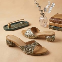 Women Gold Party Slip Ons