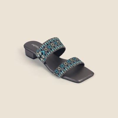 Women Gun-metal Ethnic Slip Ons