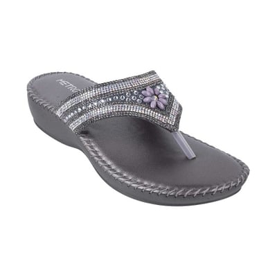 Women Gun-Metal Ethnic Slip Ons