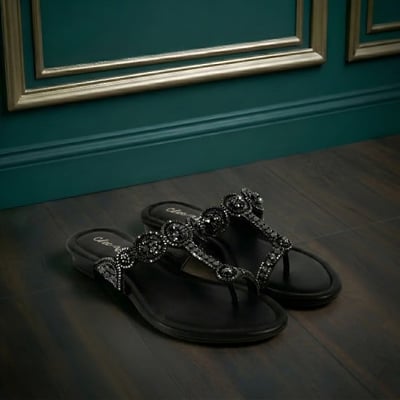Women Black Ethnic Slip Ons