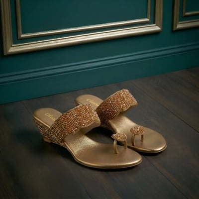 Women Antic-gold Ethnic Slip Ons