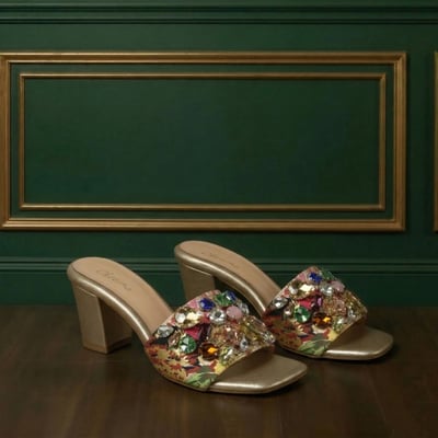 Women Gold Ethnic Slip Ons