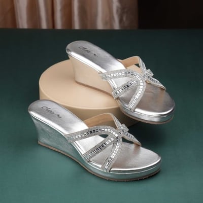 Women Silver Party Slip Ons