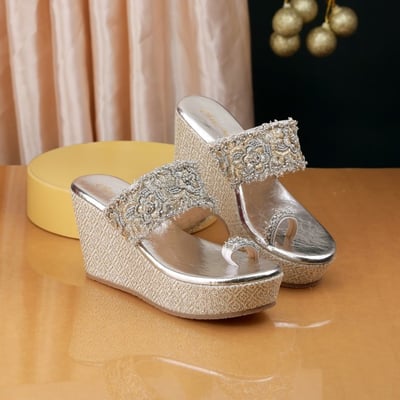 Women Silver Ethnic Slip Ons