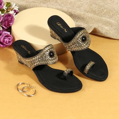 Women Black Ethnic Slip Ons