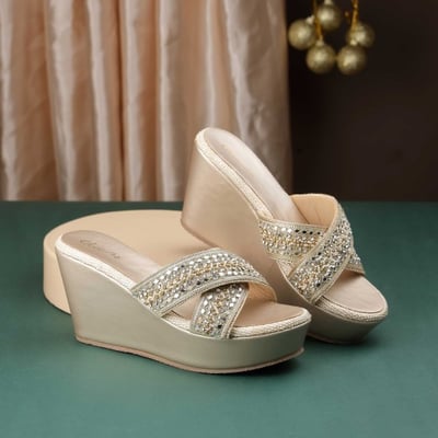 Women Gold Ethnic Slip Ons