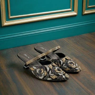 Women Black Ethnic Slip Ons