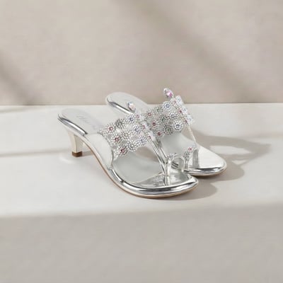 Women Silver Ethnic Slip Ons