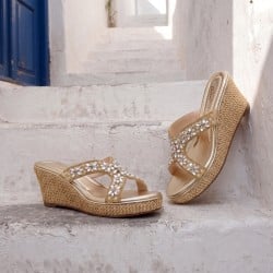 Women Gold Wedding Slip Ons