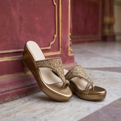 Women Antic-gold Wedding Slip Ons