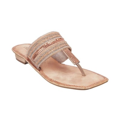 Women Gold Ethnic Slippers