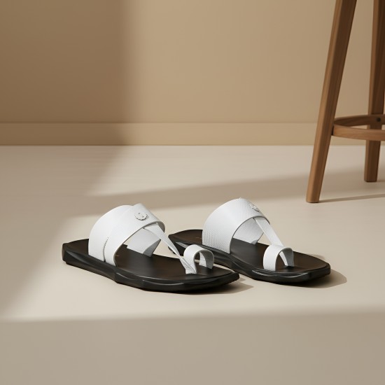 Men White Ethnic Slippers