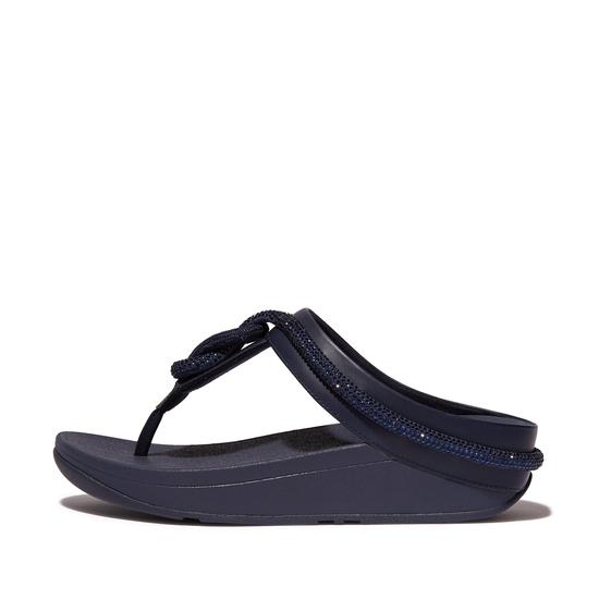 Fino Crystal-Cord Leather Toe-Post Sandals