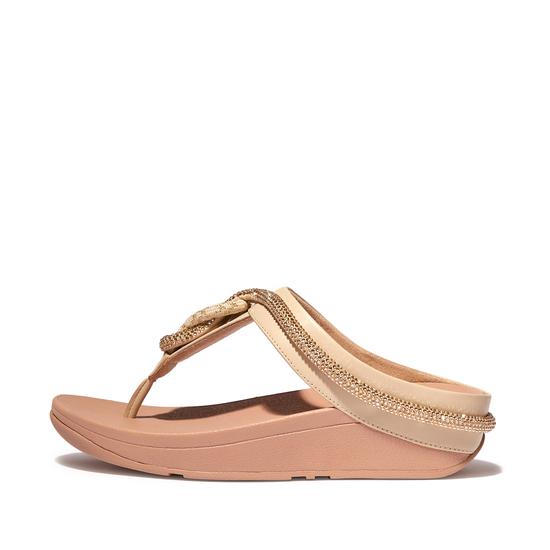 Fino Crystal-Cord Leather Toe-Post Sandals