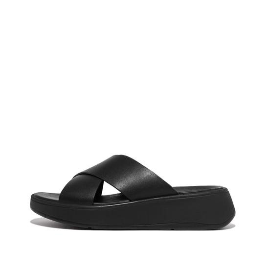 F-Mode Leather Flatform Cross Slides