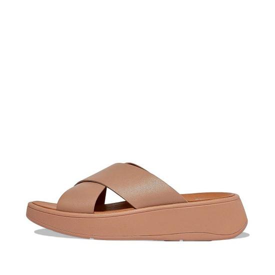 F-Mode Leather Flatform Cross Slides