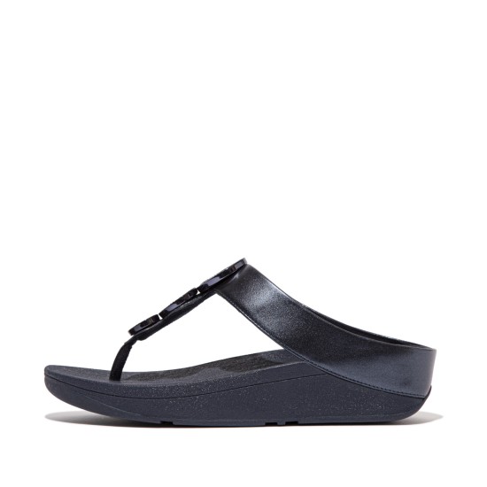 Halo Bead-Circle Metallic Toe-Post Sandals
