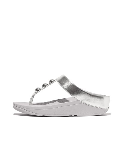 Fino Mirror-Dome Metallic-Leather Toe-Post Sandals