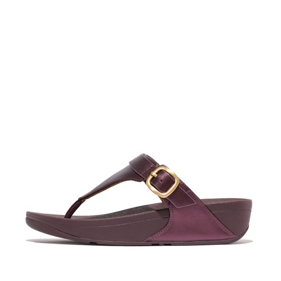 Lulu Adjustable Metallic-Leather Toe-Post Sandals